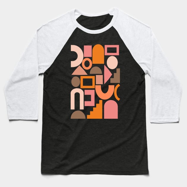 Simple Shapes Pattern in Retro Colors Baseball T-Shirt by ApricotBirch